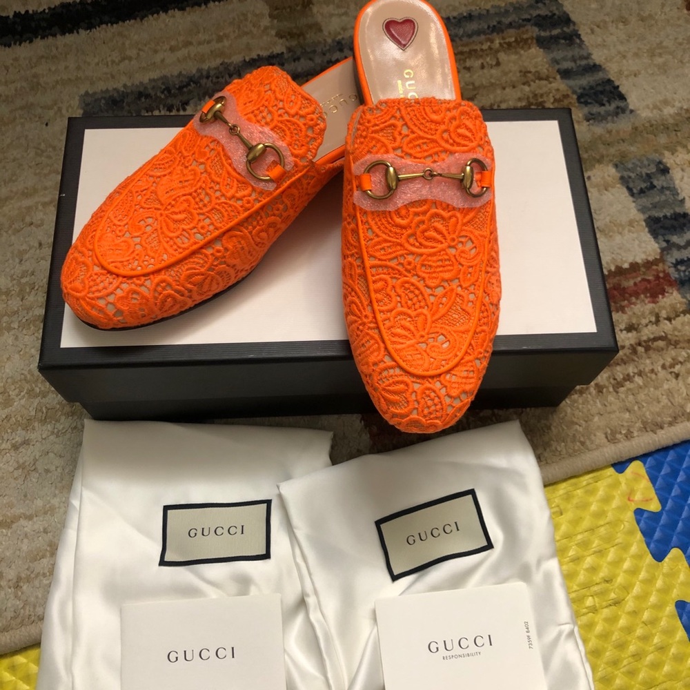 Gucci lace princetown mules